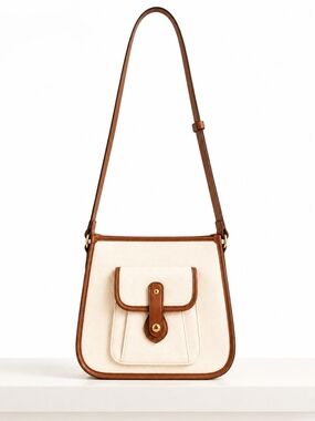Cream and Brown Crossbody Bag with Front Pocket